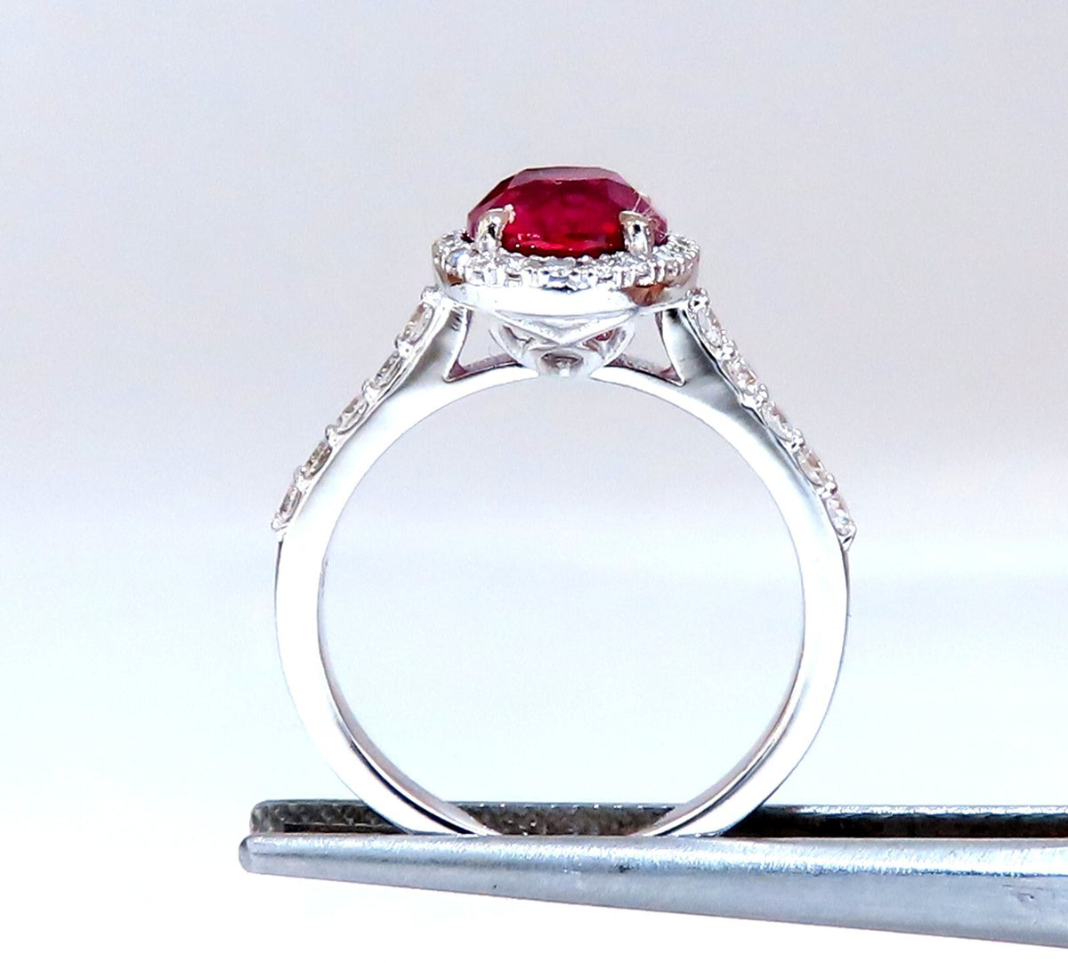 RARE GIA certified 3.03ct no heat natural ruby diamond ring 18kt classic halo *v