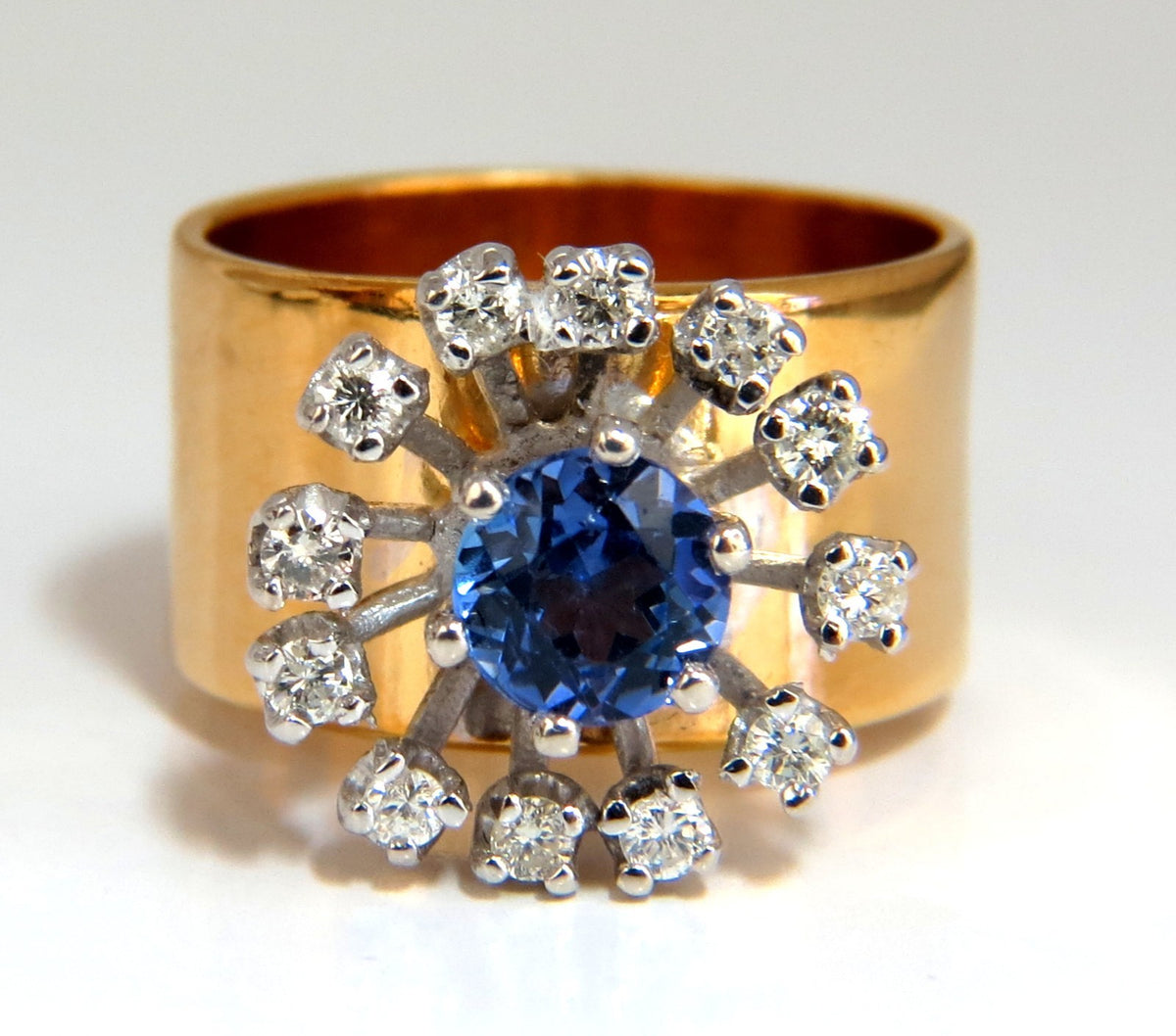 1.46ct natural round tanzanite diamonds ring 14kt cluster halo *V