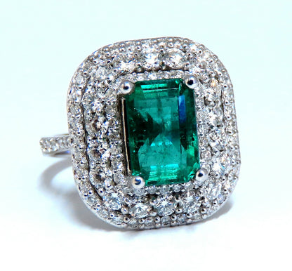 2.70ct Natural Emerald 2.10ct Diamonds Cluster Halo Ring 14kt Fine Select*v