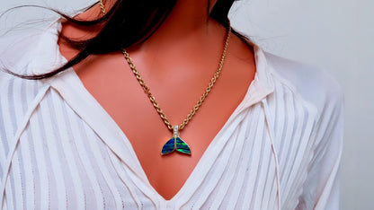 Opal Large Whale Tale Rope Chain Necklace 14kt Gold 12513 *v