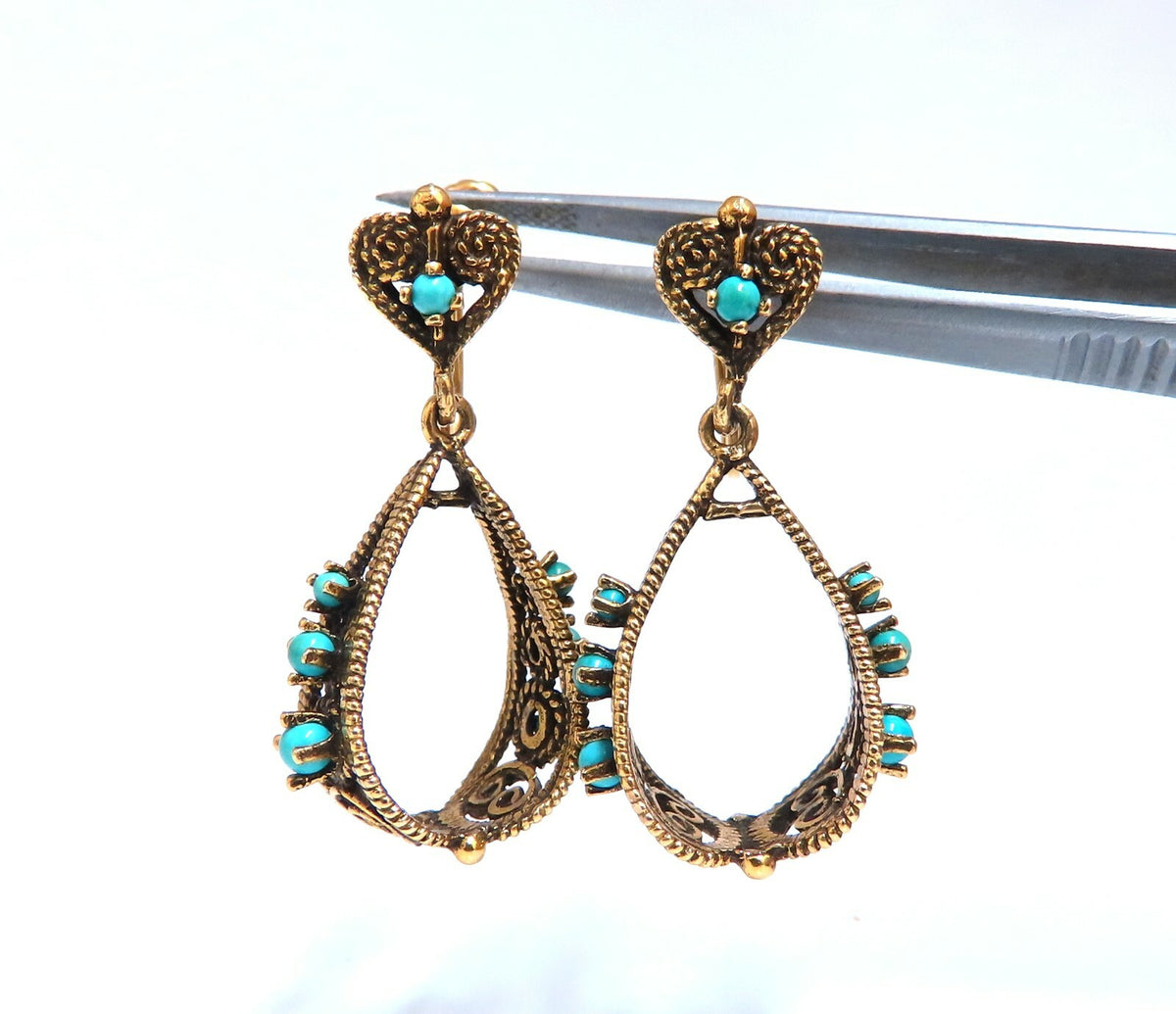 14kt yellow gold turquoise dangle earrings *v
