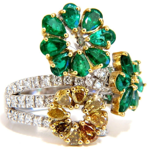 4.36ct Natural Emeralds diamond cocktail cluster ring 18kt *v