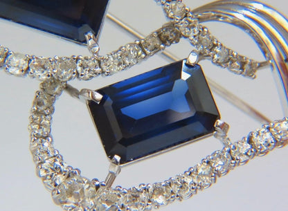 25ct Royal Blue Lab Sapphire & Natural Diamonds Brooch pin Platinum 12237 *v