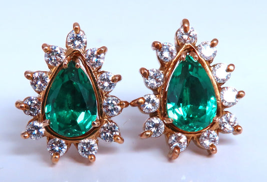 Lab Created Emerald Natural Diamond Stud Earrings Jacket Solitaire 14kt Gold *v
