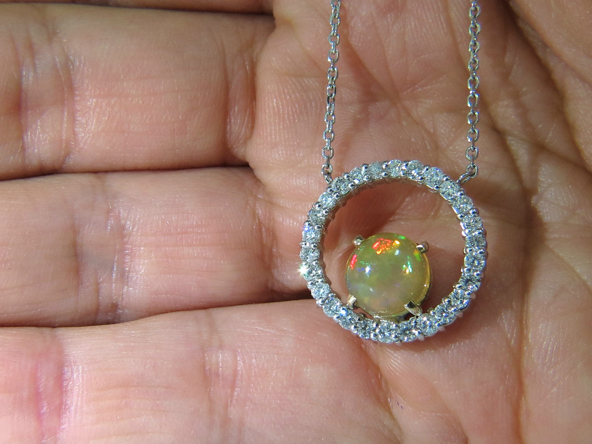 2.60CT NATURAL VIBRANT OPAL DIAMOND NECKLACE 14KT *v