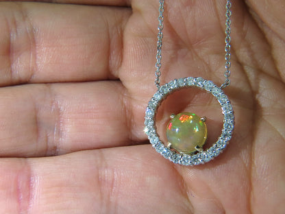 2.60CT NATURAL VIBRANT OPAL DIAMOND NECKLACE 14KT *v