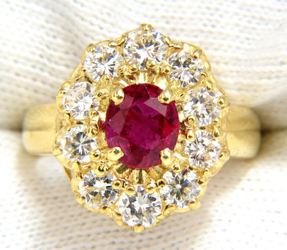GIA Certified 1.12ct Natural No Heat Ruby Cluster Ballerina Diamonds Ring 18kt*v