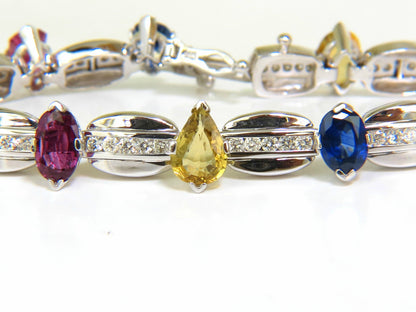 8.25CT NATURAL FINE GEM VIVID COLORS SAPPHIRE DIAMOND BRACELET 14KT *v