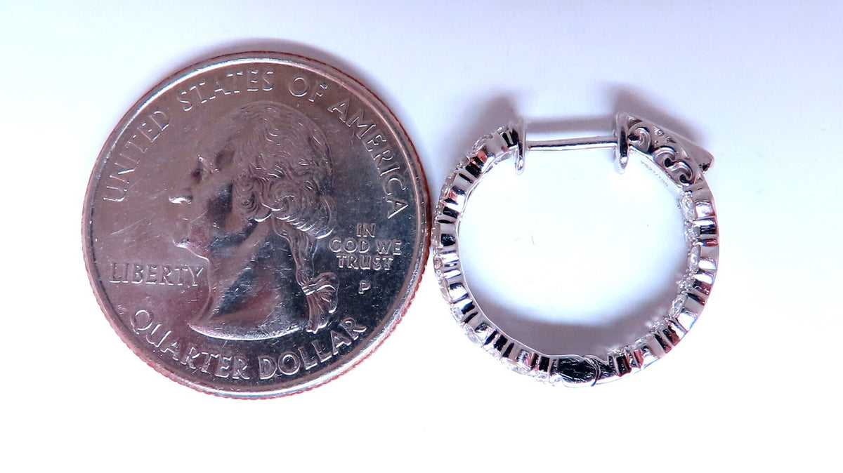 1.20ct Natural Round Diamond mini hoop earrings 14kt white gold Dime *v