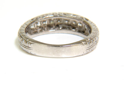 .35ct. NATURAL DIAMONDS CHANNEL DECO GILT ETCHED SCALING SHANK RING PLATINUM *v