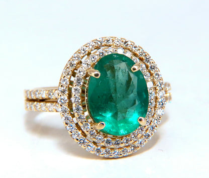 2.93ct Natural Emerald Diamonds Double Halo Ring 14kt *v