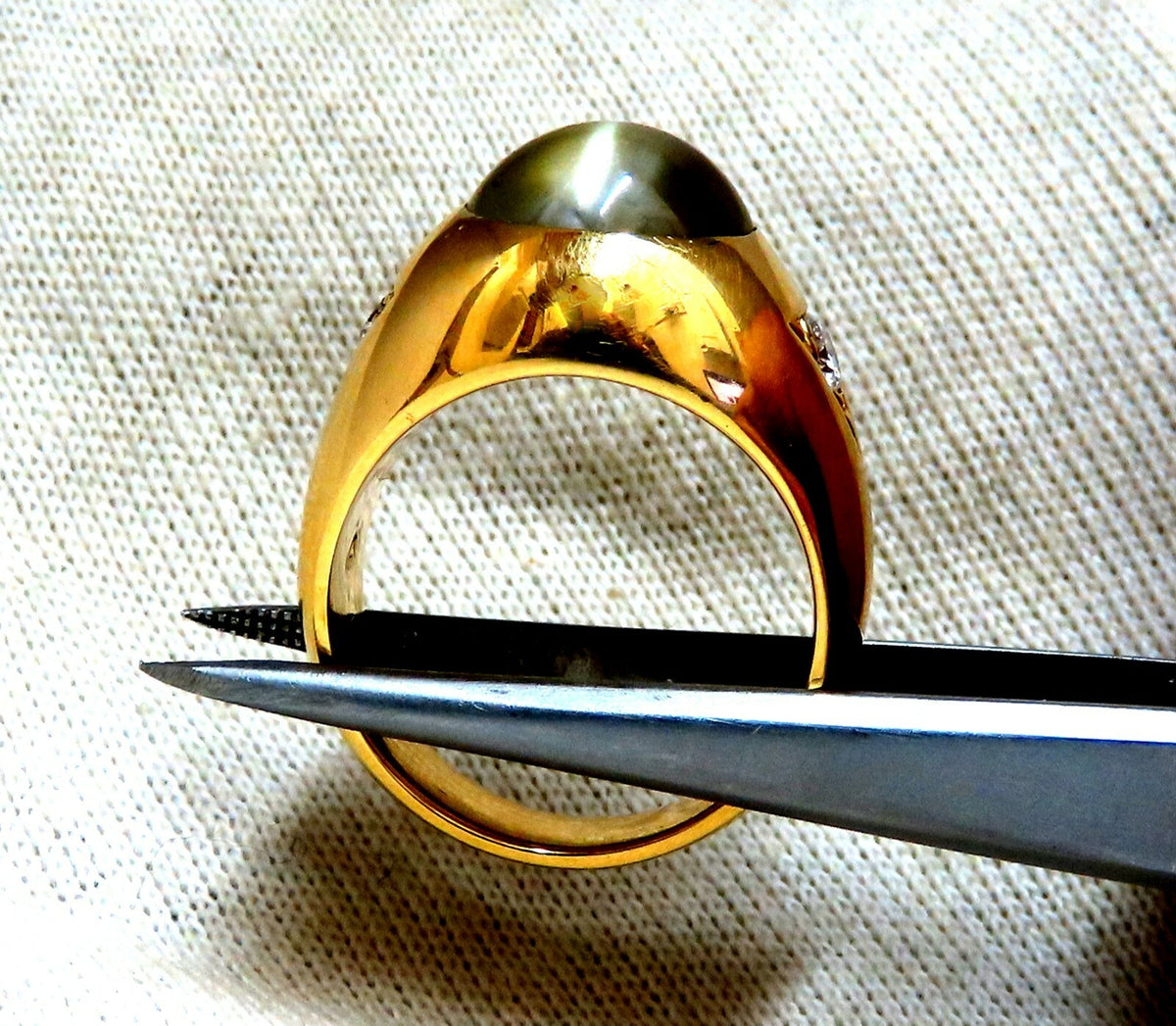 GIA Certified Natural Chrysoberyl Cats Eye Mens Diamond Signet Ring 18kt *v