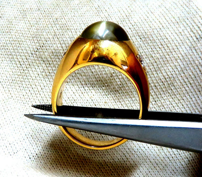 GIA Certified Natural Chrysoberyl Cats Eye Mens Diamond Signet Ring 18kt *v