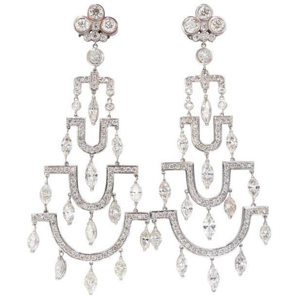 Step Tier Extra Wide Long Chandelier Class Deco Dangle Earrings 18kt 12319 *v