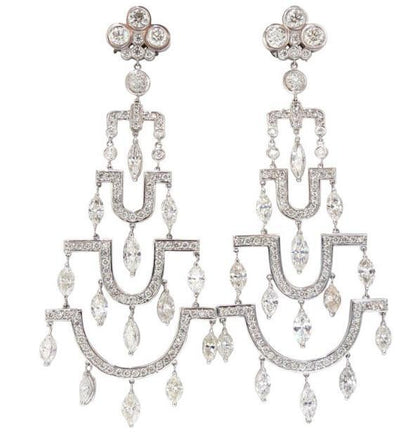Step Tier Extra Wide Long Chandelier Class Deco Dangle Earrings 18kt 12319 *v