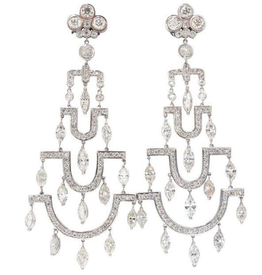 Step Tier Extra Wide Long Chandelier Class Deco Dangle Earrings 18kt 12319 *v