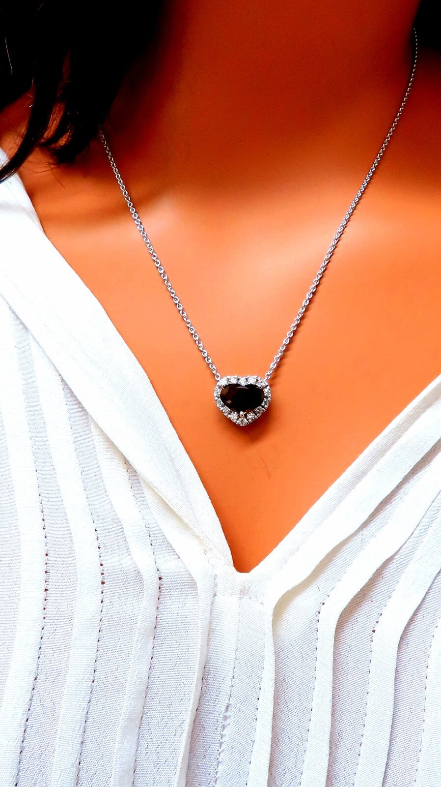 GIA certified 3.23ct Natural No Heat Heart Sapphire Diamonds Necklace 14kt *v