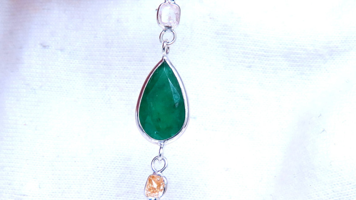 18.50ct. Natural Emeralds Diamonds Yard Necklace 14kt *v