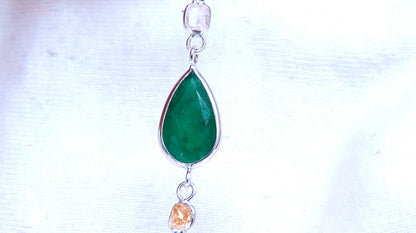 18.50ct. Natural Emeralds Diamonds Yard Necklace 14kt *v