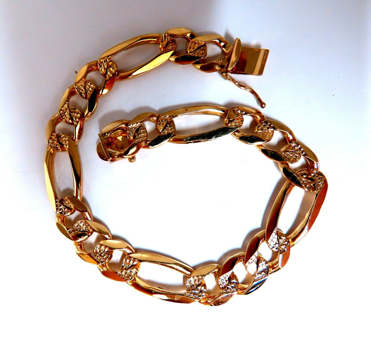 Figaro Link 14kt Gold Bracelet 8.25 inch 10mm 28 Gram Unisex *v