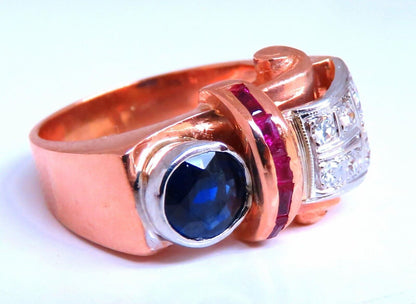 Vintage Sapphire Diamonds Curling Motif Ring 14kt 12140 *v