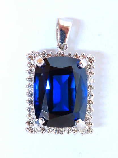 23.40ct Lab Cushion Blue Sapphire Diamonds pendant 14kt *v