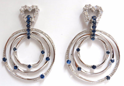 6.00ct Natural Diamonds Sapphire 3 Tier Dangle earrings 14kt gold Heart *v