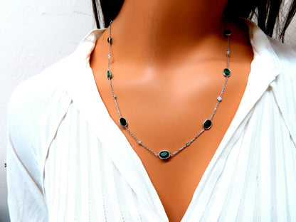 14.23ct. Natural Emeralds Diamonds Yard Necklace 14kt *v
