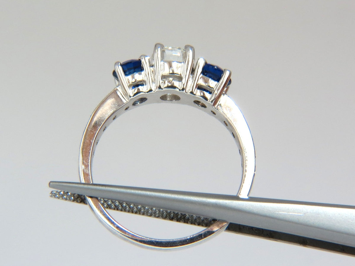 1.85ct NATURAL BLUE SAPPHIRE DIAMONDS RING 14KT CLASSIC THREE BEAD SET *v