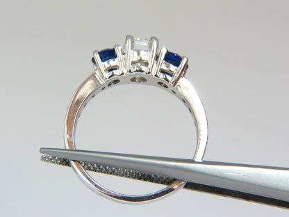 1.85ct NATURAL BLUE SAPPHIRE DIAMONDS RING 14KT CLASSIC THREE BEAD SET *v