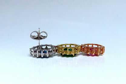 13.24ct Natural Emeralds & Sapphires Three Tier Dangle Earrings 18 Karat Pear *v