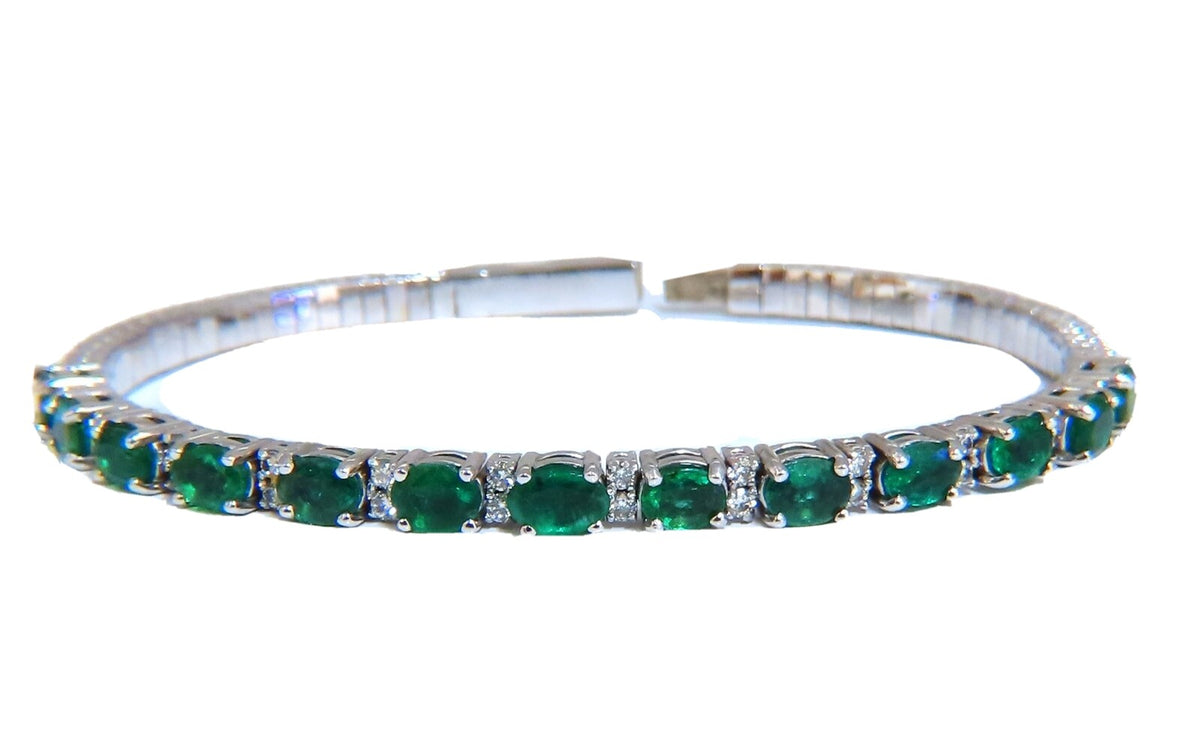 7ct Natural Emerald Diamond Bangle Bracelet 14kt White Gold *v