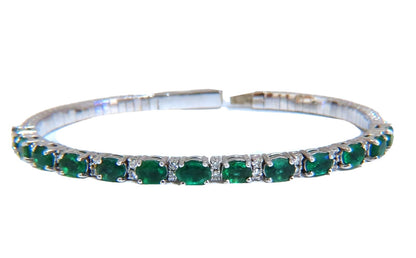 7ct Natural Emerald Diamond Bangle Bracelet 14kt White Gold *v