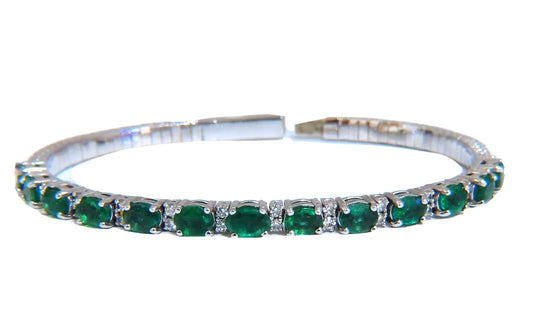 7ct Natural Emerald Diamond Bangle Bracelet 14kt White Gold *v