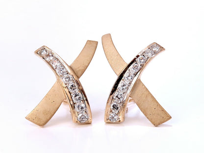 1.20ct. natural round diamond classic x earrings 14kt clip *v