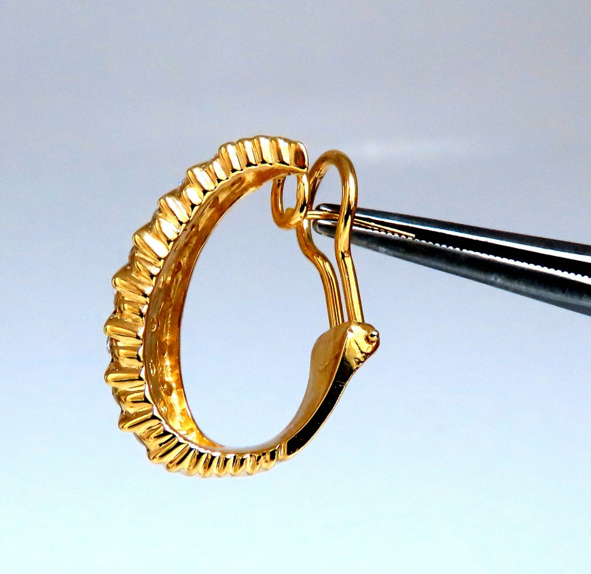 1.10ct Natural Diamonds Slant Row Channel Semi Hoop Earrings 14kt *v