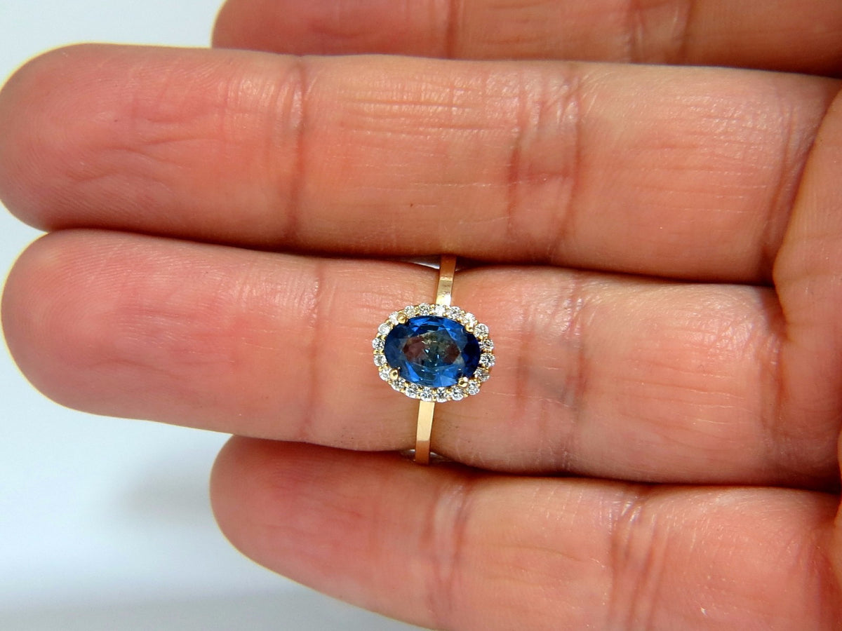 2.18ct natural vivid blue sapphire diamonds ring 18kt petite halo *v