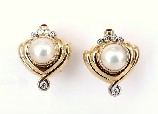 Lagos 11mm Mabe Pearls .60ct Diamonds Clip Earrings 18kt Gold *v