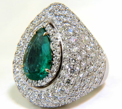 17.60CT 18K GOLD NATURAL FINE GREEN EMERALD DIAMOND 3D DOME RING *v