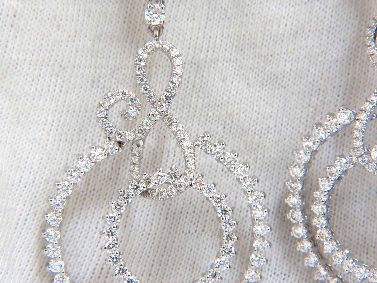 5.50ct NATURAL ROUND DIAMONDS SWIRL CIRCLE DANGLE EARRINGS 18KT MUSICAL *v
