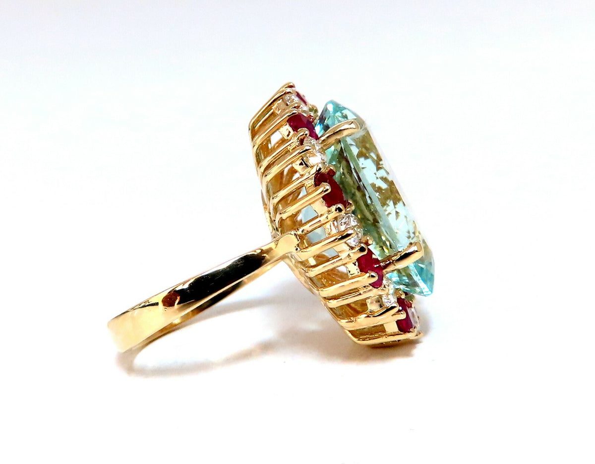15.34ct Natural Aquamarine Ruby Diamonds Patriot Cluster Cocktail Ring 14kt *v