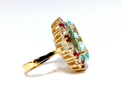 15.34ct Natural Aquamarine Ruby Diamonds Patriot Cluster Cocktail Ring 14kt *v