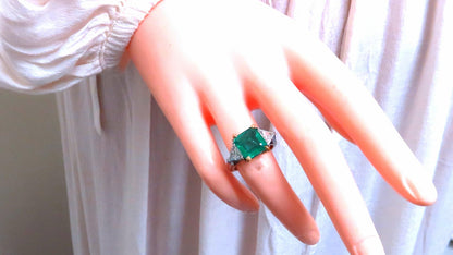 GIA Certified 3.97ct Natural Emerald (F1) Diamond Ring Platinum 12414 *v