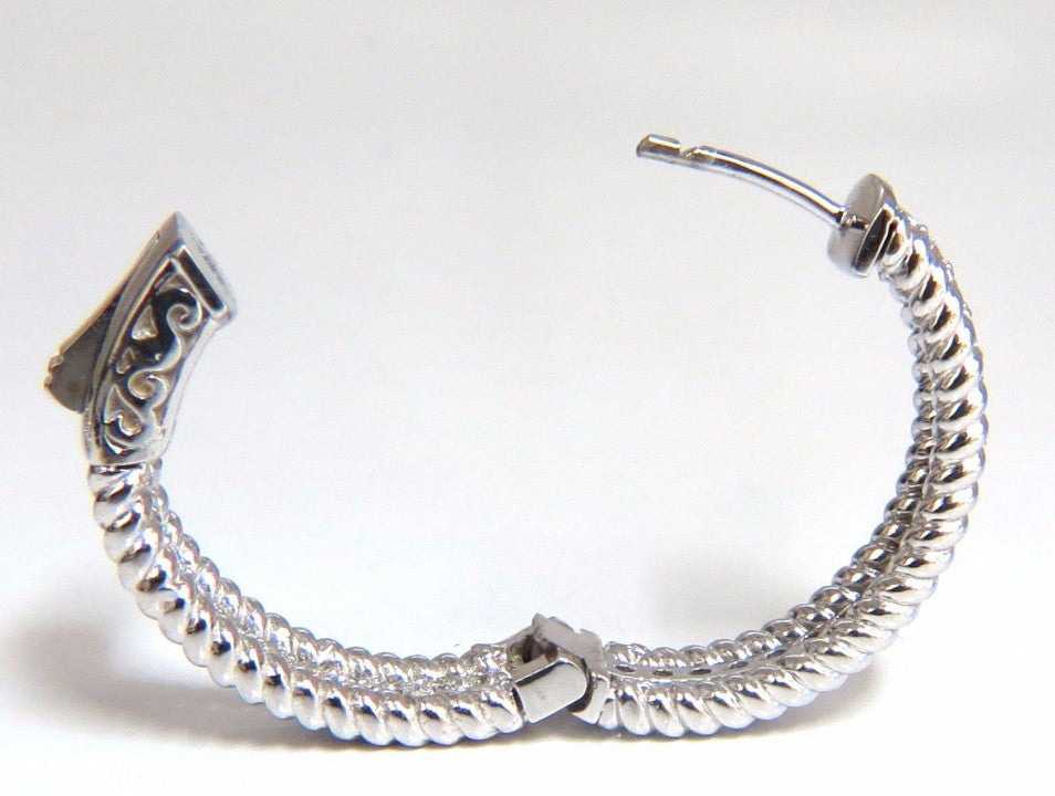 1.00ct natural diamond hoop earrings 14kt g/vs Barley Rope Twist 3D & Button *v