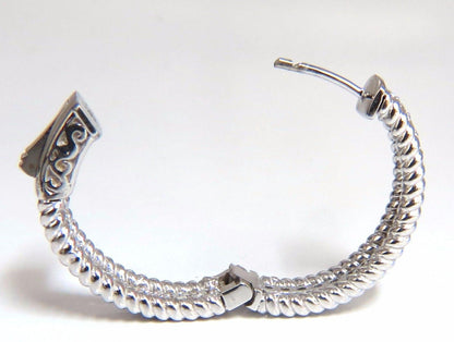 1.00ct natural diamond hoop earrings 14kt g/vs Barley Rope Twist 3D & Button *v