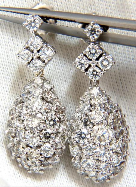 6.50ct. Natural Round Diamonds Dangle Pear Cocktail Earrings 14kt 12357 *v
