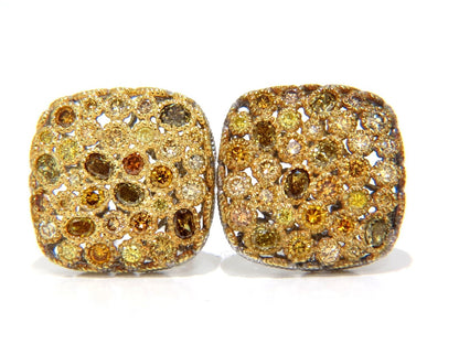 1.60CT NATURAL FANCY COLOR DIAMONDS CLIP COCKTAIL CLUSTER EARRINGS 14KT *v