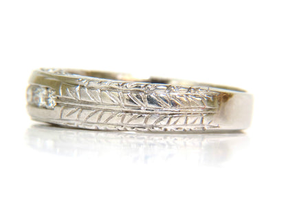 .35ct. NATURAL DIAMONDS CHANNEL DECO GILT ETCHED SCALING SHANK RING PLATINUM *v