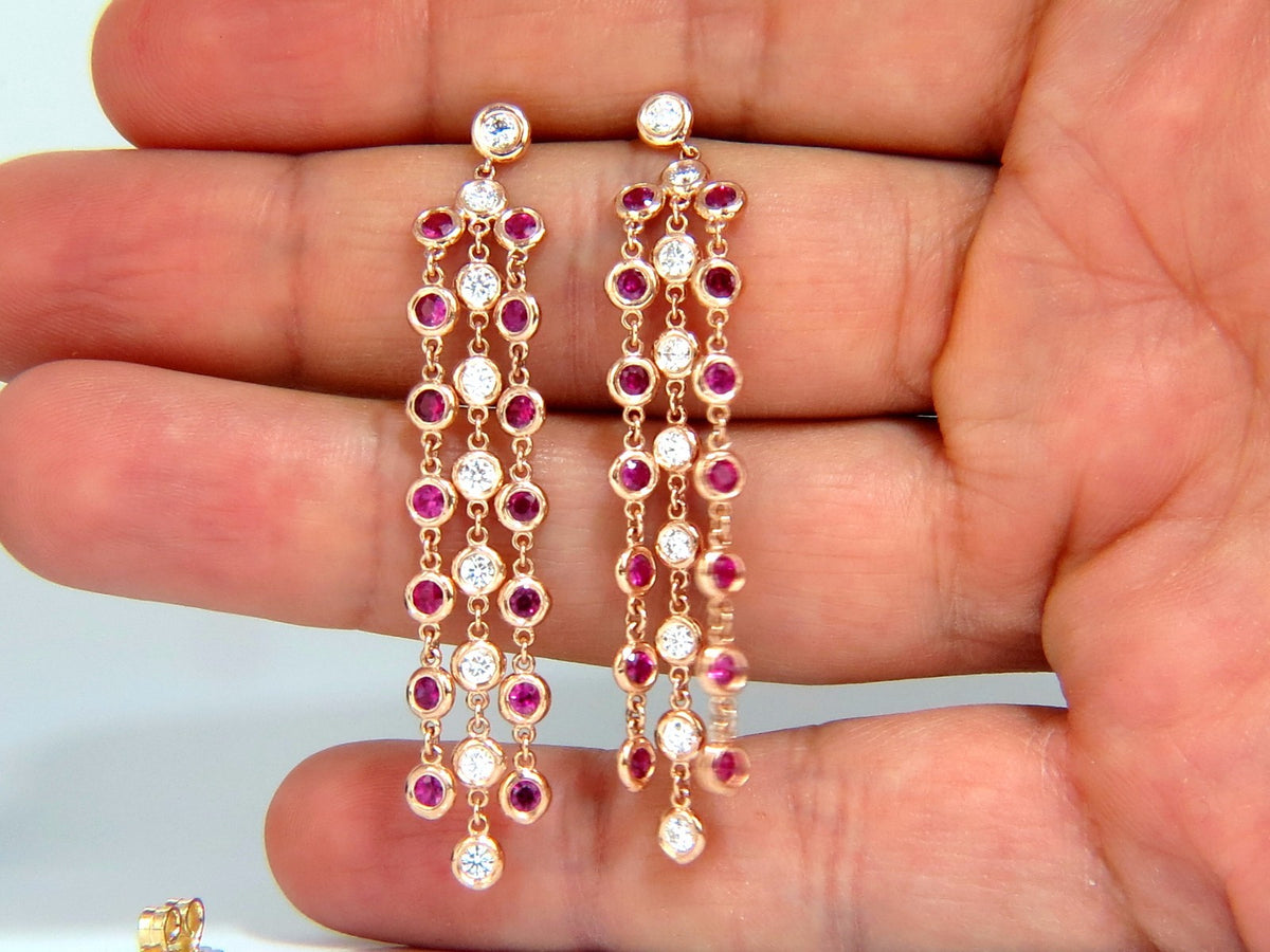 3.00ct natural deep red ruby diamond by yard dangle earrings 14kt *v