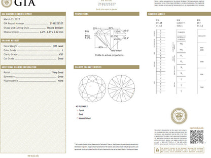 GIA Certified 1.01ct L/VS1 Diamond Engagement Ring Platinum Prime *v